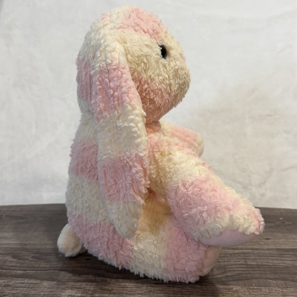 Pink Ribbon White Soft Textured Easter Bunny Plush Striped Rabbit Stuffed Animal - Picture 3 of 9